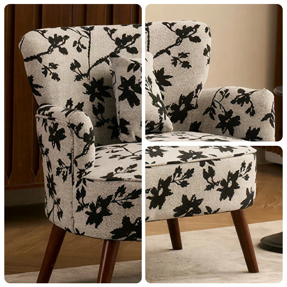LIVARA Vintage Peony Fabric Sofa with Solid Wood Legs for Living Room - Grey