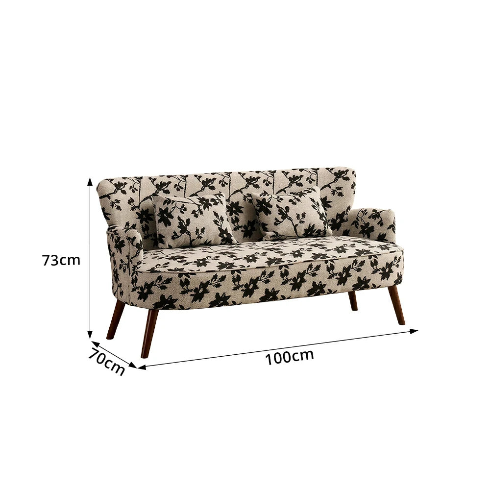 LIVARA Vintage Peony Fabric Sofa with Solid Wood Legs for Living Room - Grey