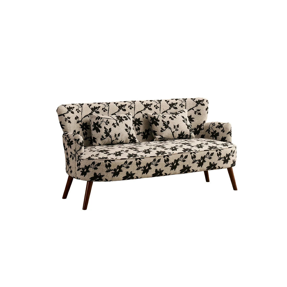 LIVARA Vintage Peony Fabric Sofa with Solid Wood Legs for Living Room - Grey
