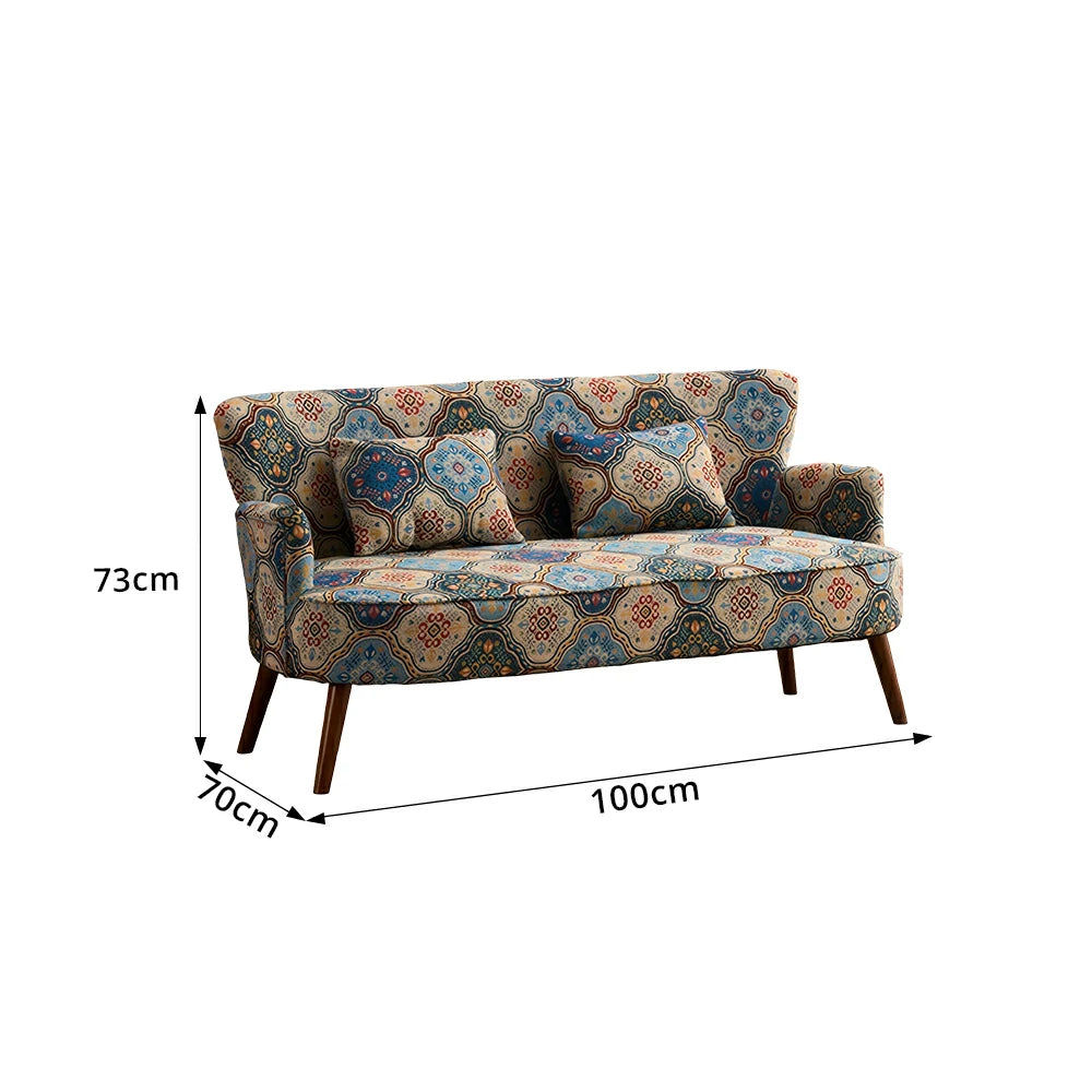 LIVARA Vintage Peony Fabric Sofa with Solid Wood Legs for Living Room - Blue