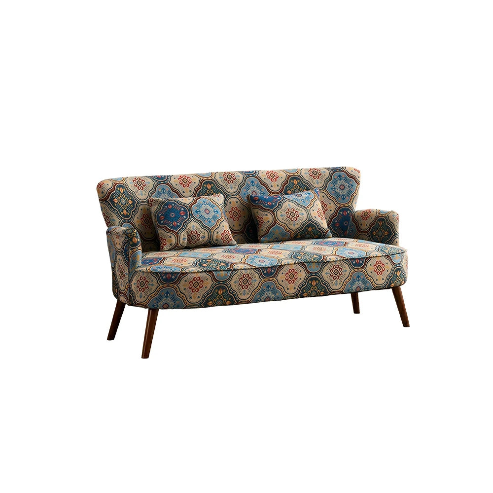LIVARA Vintage Peony Fabric Sofa with Solid Wood Legs for Living Room - Blue