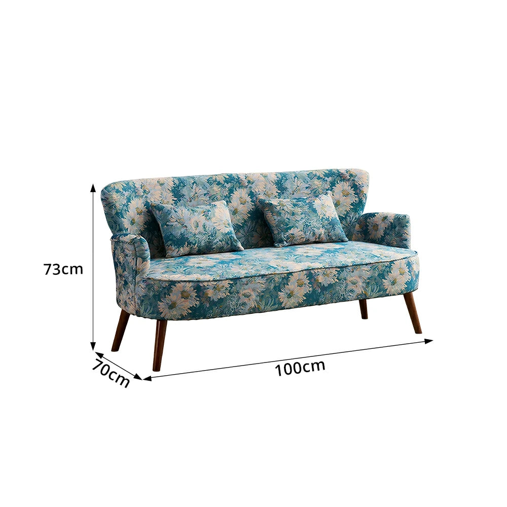 LIVARA Vintage Peony Fabric Sofa with Solid Wood Legs for Living Room - Light Blue.
