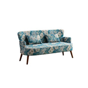 LIVARA Vintage Peony Fabric Sofa with Solid Wood Legs for Living Room - Light Blue.