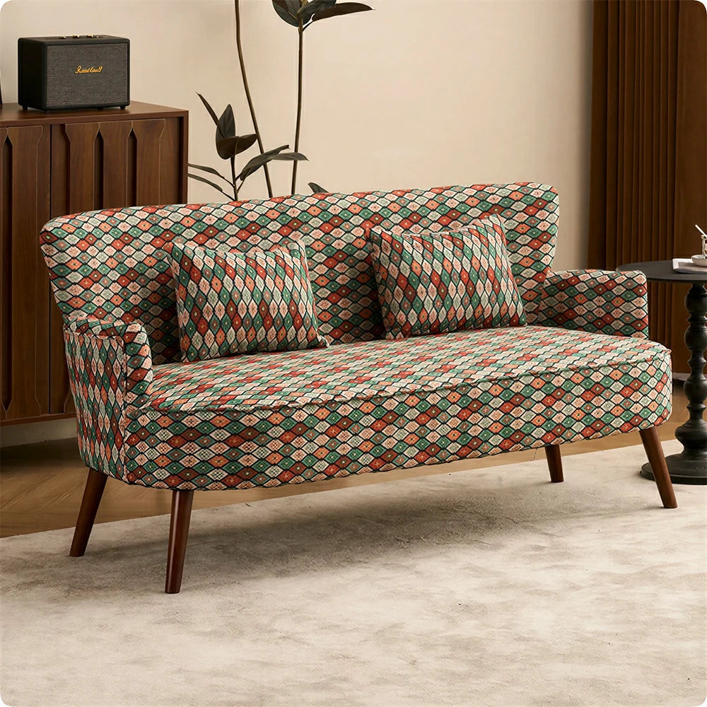 LIVARA Vintage Peony Fabric Sofa with Solid Wood Legs for Living Room - Brown