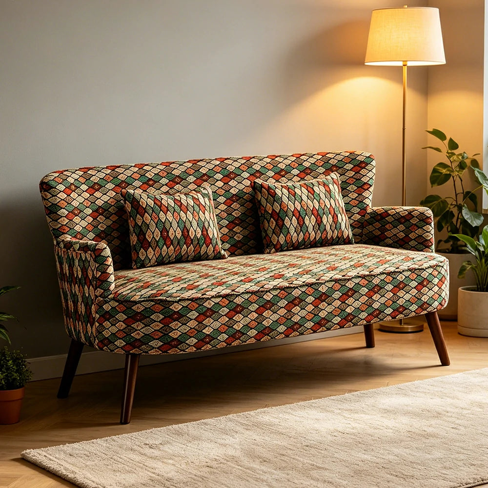 LIVARA Vintage Peony Fabric Sofa with Solid Wood Legs for Living Room - Brown