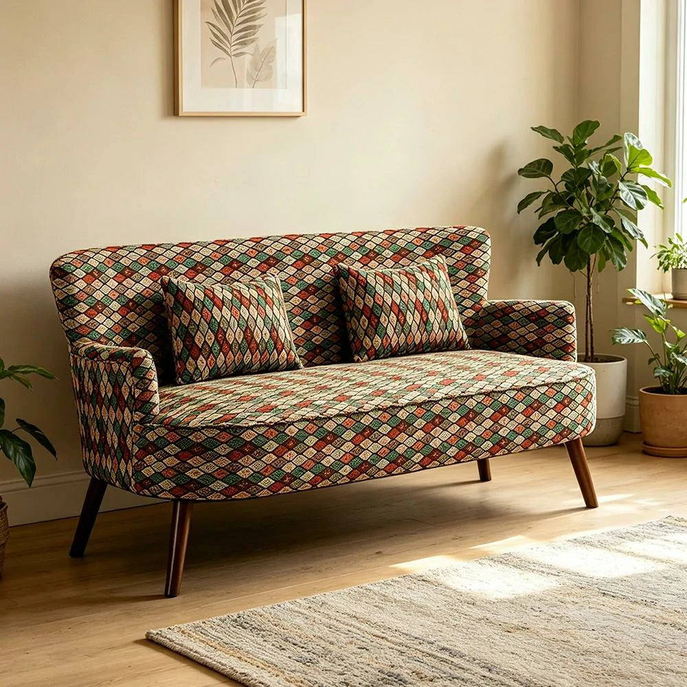 LIVARA Vintage Peony Fabric Sofa with Solid Wood Legs for Living Room - Brown