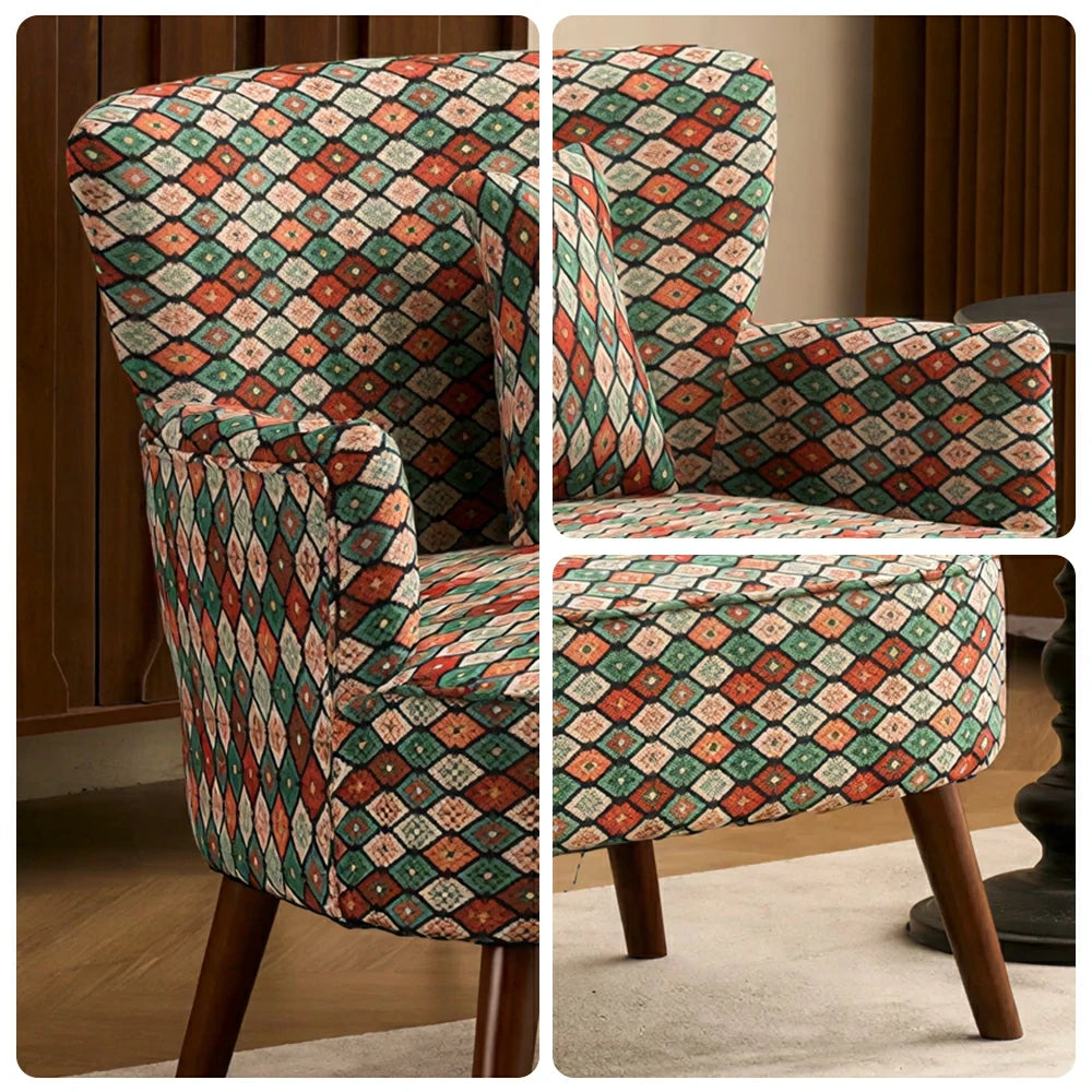 LIVARA Vintage Peony Fabric Sofa with Solid Wood Legs for Living Room - Brown
