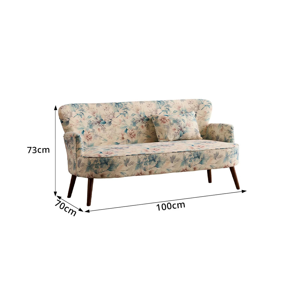 LIVARA Vintage Peony Fabric Sofa with Solid Wood Legs for Living Room - White