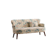 LIVARA Vintage Peony Fabric Sofa with Solid Wood Legs for Living Room - White