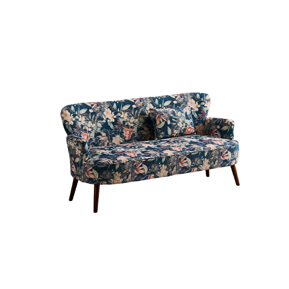 LIVARA Vintage Peony Fabric Sofa with Solid Wood Legs for Living Room - Dark Blue