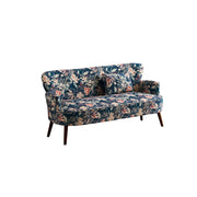 LIVARA Vintage Peony Fabric Sofa with Solid Wood Legs for Living Room - Dark Blue