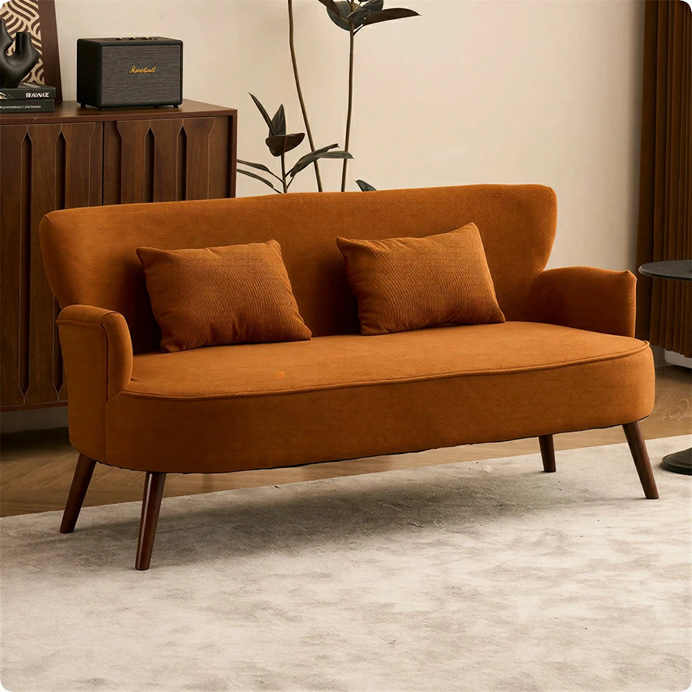 LIVARA Vintage Peony Fabric Sofa with Solid Wood Legs for Living Room - Caramel Brown