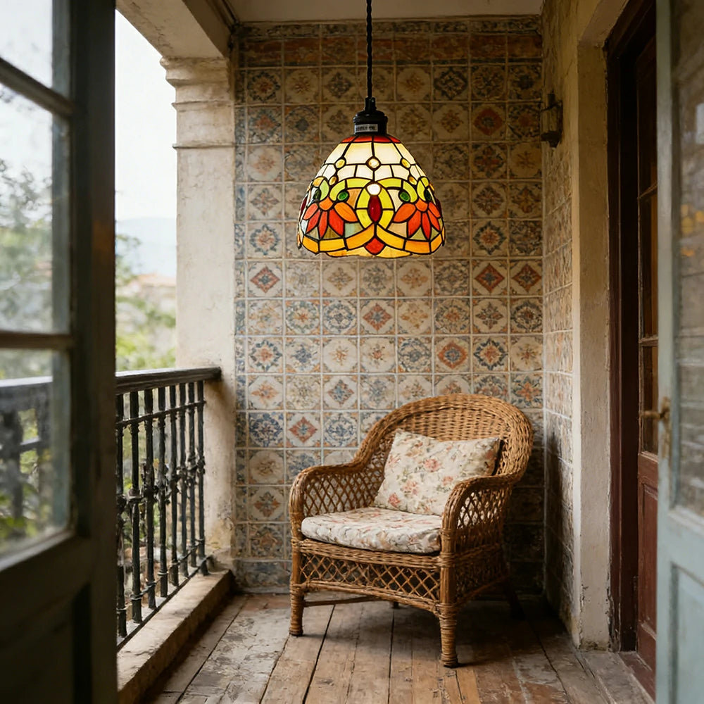 LIVARA Yellow Floral Pattern Pendant Light Minimalist Hanging Lamp Floral Shade E27 Ceiling Light for Bedroom Bedside Dining Area