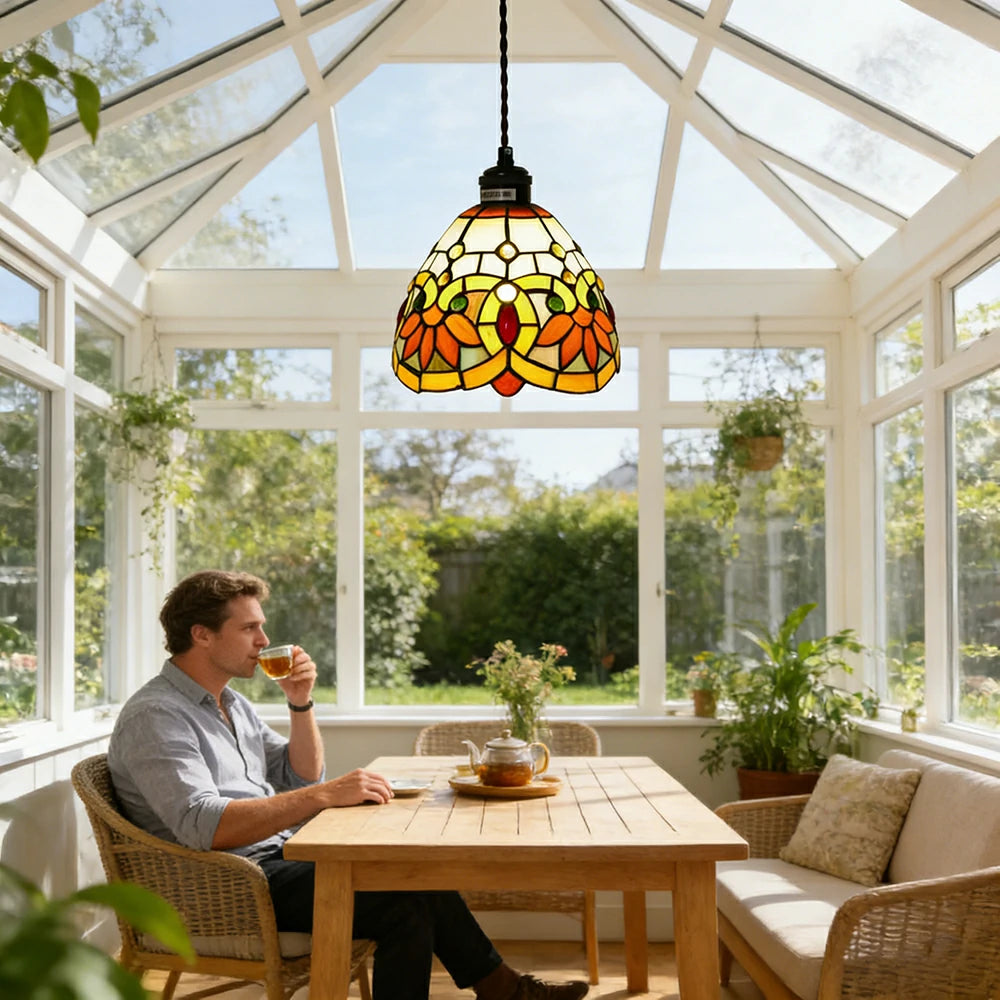 LIVARA Yellow Floral Pattern Pendant Light Minimalist Hanging Lamp Floral Shade E27 Ceiling Light for Bedroom Bedside Dining Area