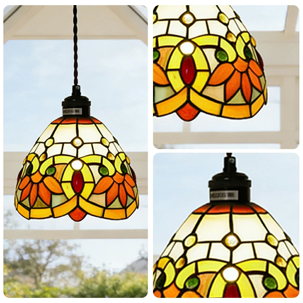LIVARA Yellow Floral Pattern Pendant Light Minimalist Hanging Lamp Floral Shade E27 Ceiling Light for Bedroom Bedside Dining Area