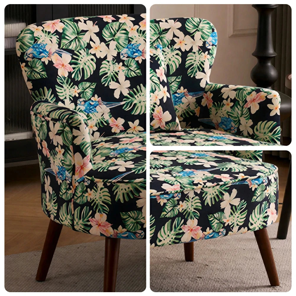 LIVARA Vintage Peony Fabric Sofa with Solid Wood Legs for Living Room - Blue Patterned