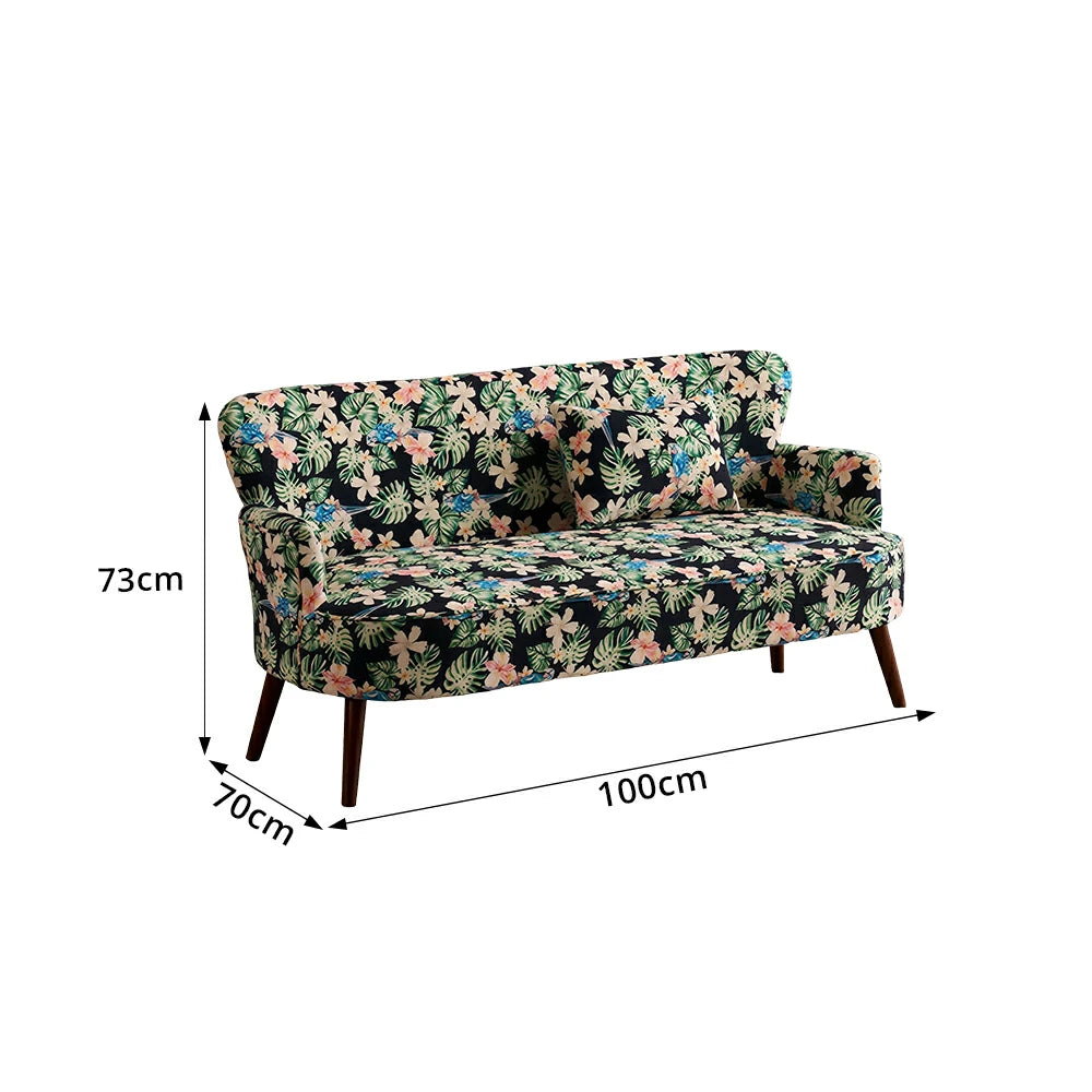 LIVARA Vintage Peony Fabric Sofa with Solid Wood Legs for Living Room - Blue Patterned