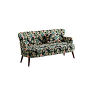 LIVARA Vintage Peony Fabric Sofa with Solid Wood Legs for Living Room - Blue Patterned
