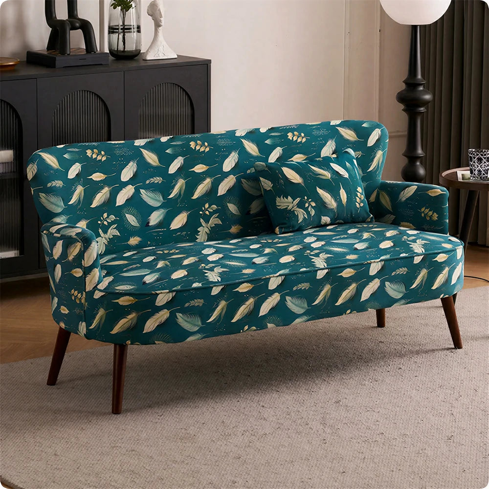 LIVARA Vintage Peony Fabric Sofa with Solid Wood Legs for Living Room - Cyan