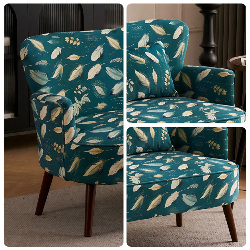 LIVARA Vintage Peony Fabric Sofa with Solid Wood Legs for Living Room - Cyan