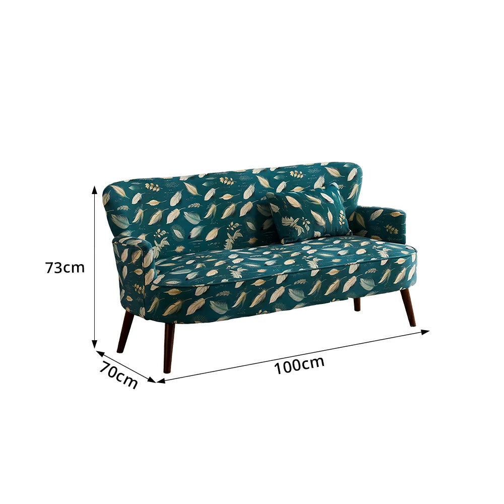 LIVARA Vintage Peony Fabric Sofa with Solid Wood Legs for Living Room - Cyan