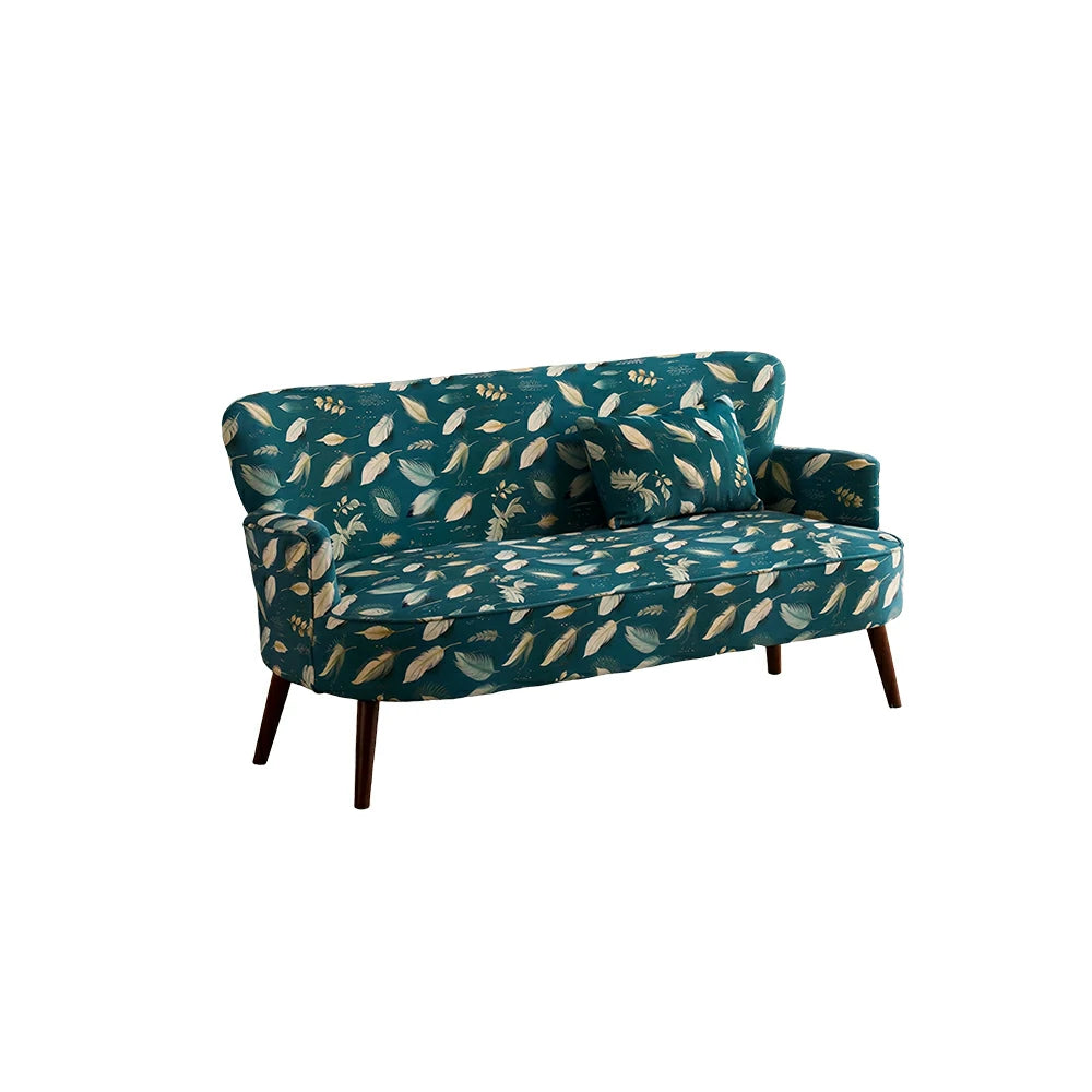 LIVARA Vintage Peony Fabric Sofa with Solid Wood Legs for Living Room - Cyan