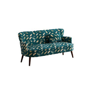 LIVARA Vintage Peony Fabric Sofa with Solid Wood Legs for Living Room - Cyan