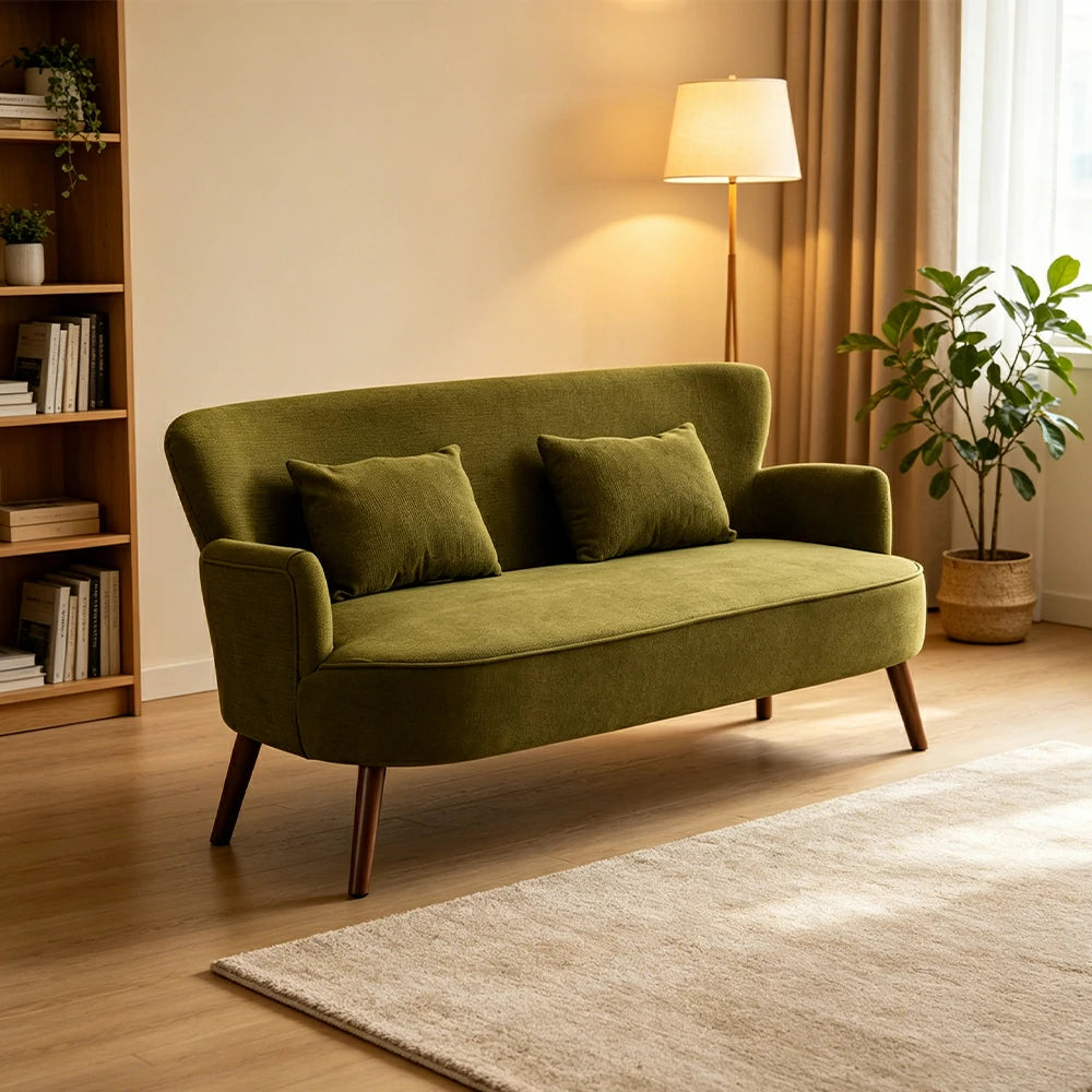 LIVARA Vintage Peony Fabric Sofa with Solid Wood Legs for Living Room - Green