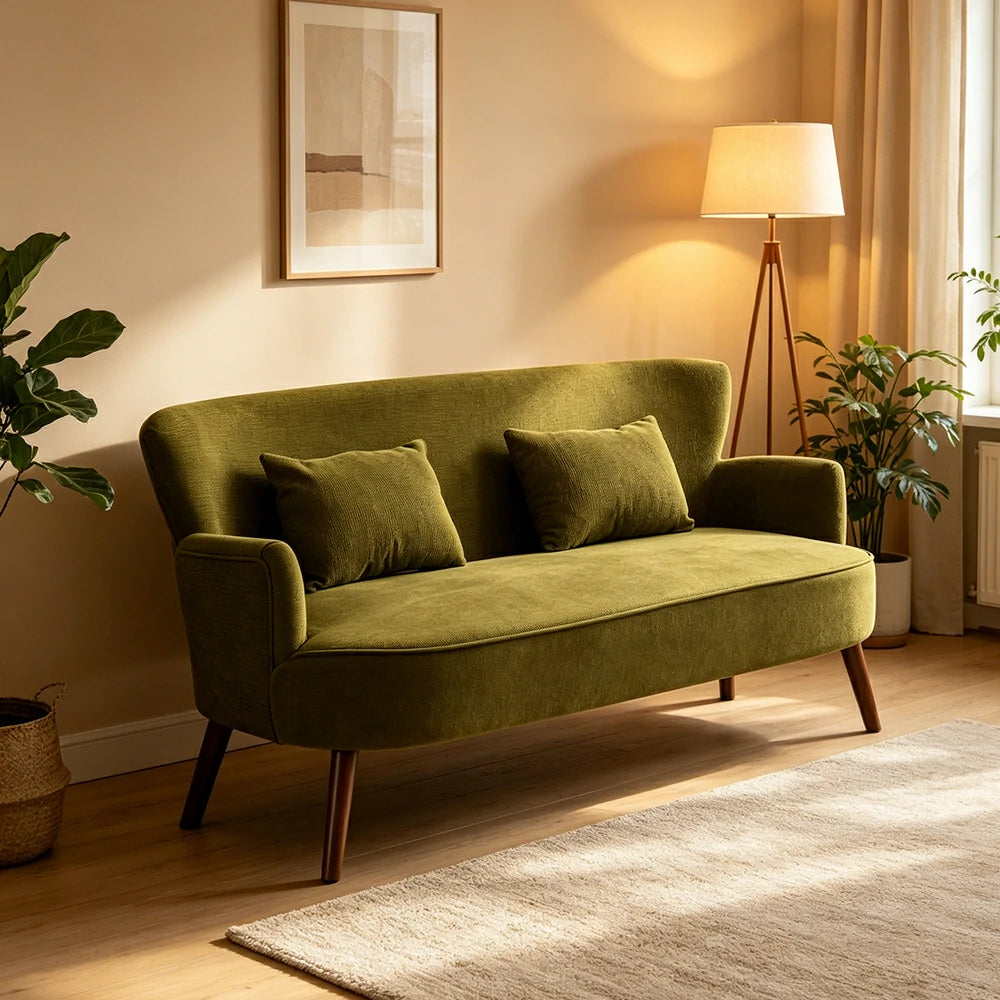 LIVARA Vintage Peony Fabric Sofa with Solid Wood Legs for Living Room - Green