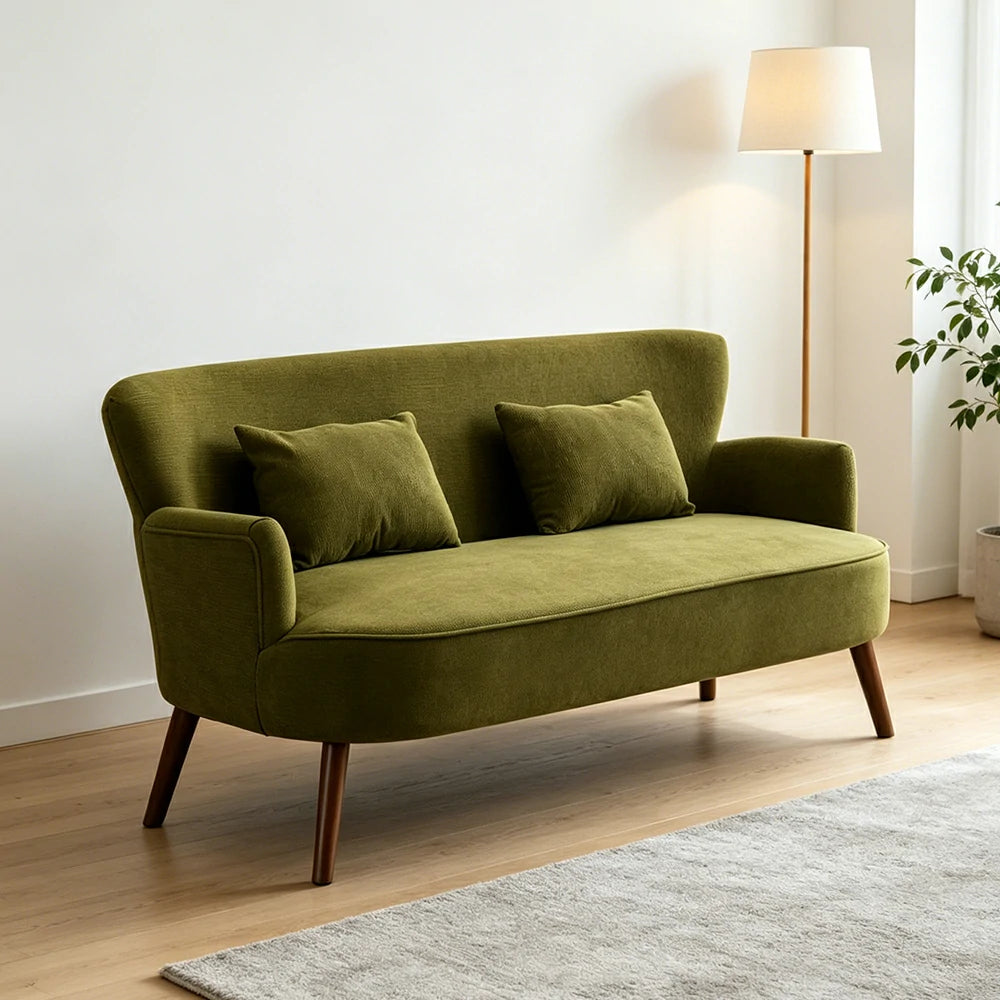 LIVARA Vintage Peony Fabric Sofa with Solid Wood Legs for Living Room - Green