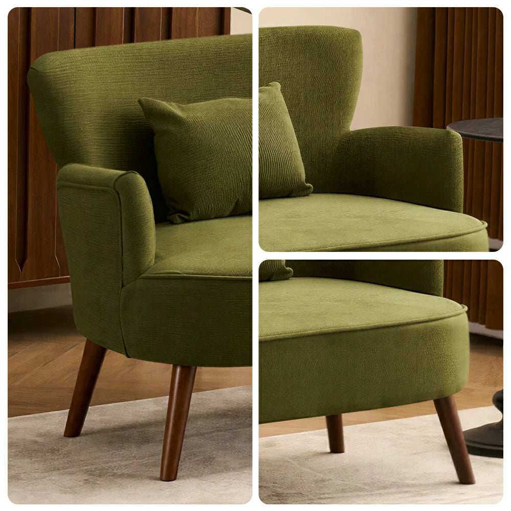 LIVARA Vintage Peony Fabric Sofa with Solid Wood Legs for Living Room - Green