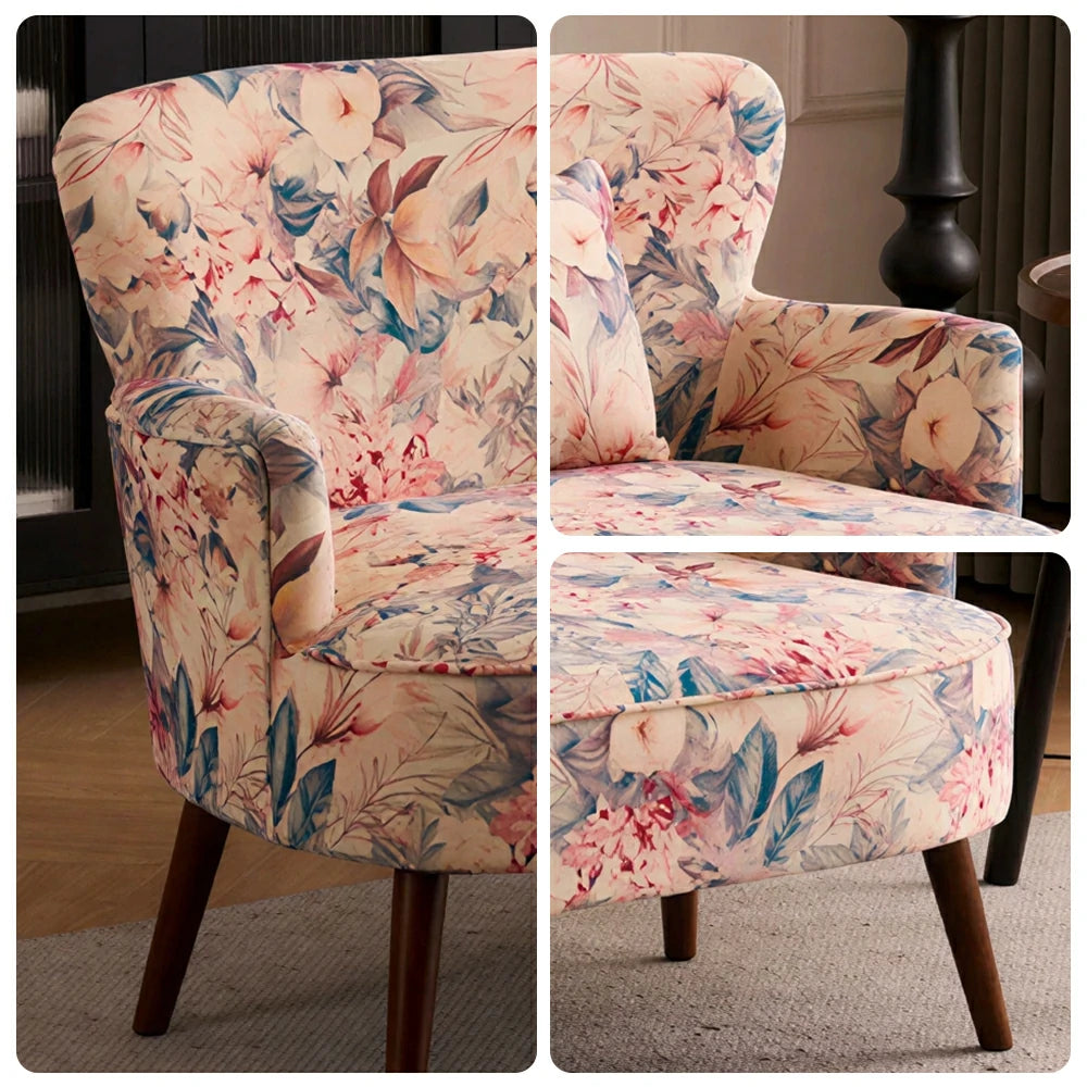 LIVARA Vintage Peony Fabric Sofa with Solid Wood Legs for Living Room - Light Pink