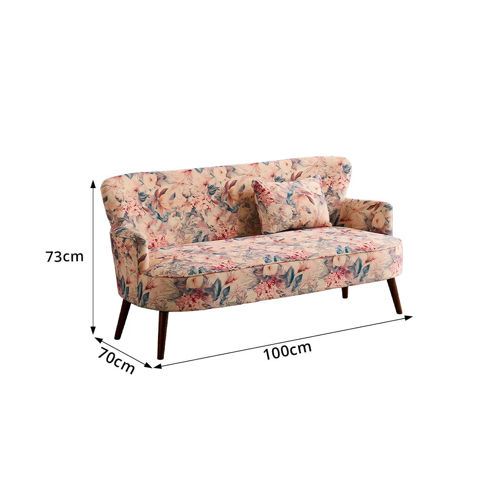 LIVARA Vintage Peony Fabric Sofa with Solid Wood Legs for Living Room - Light Pink