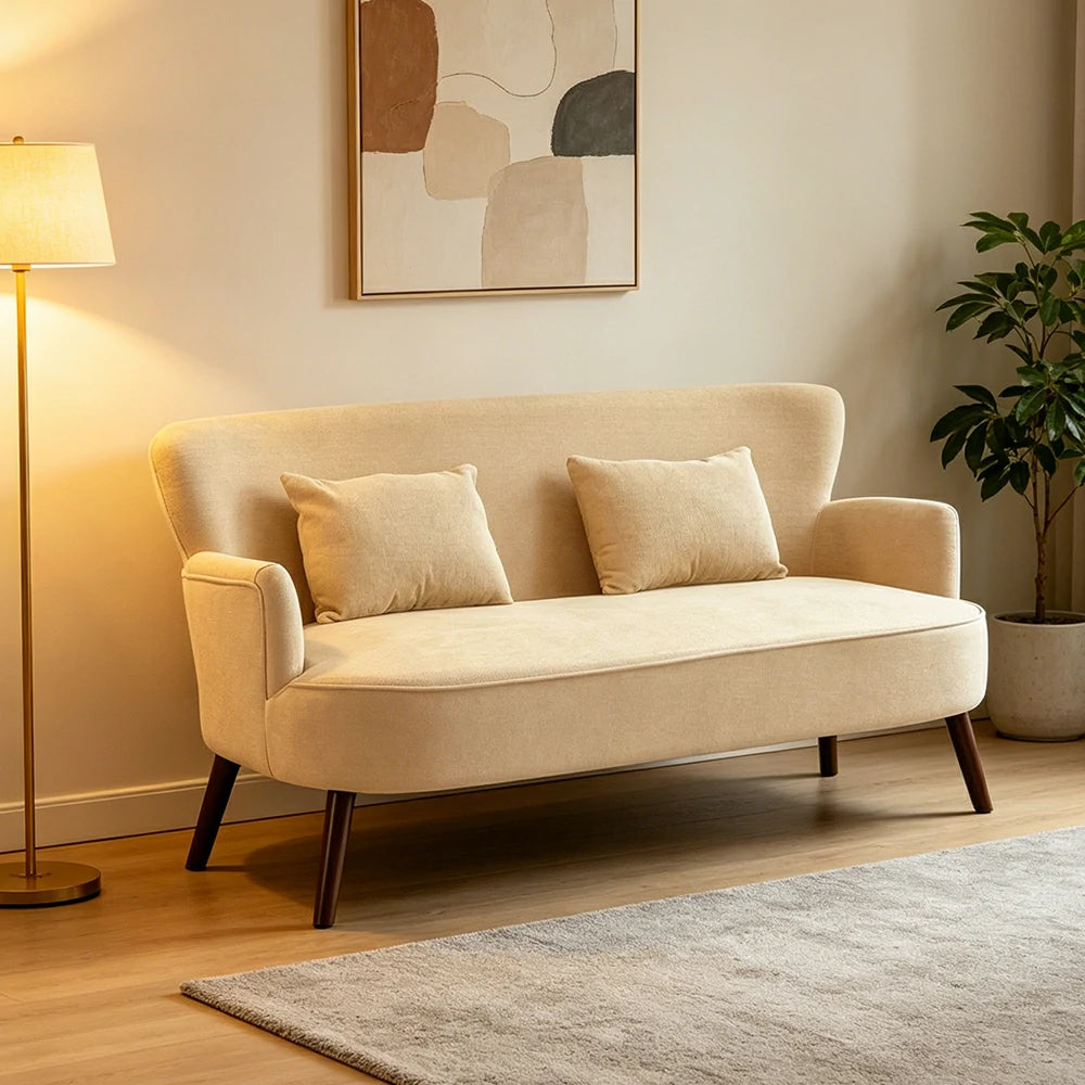 LIVARA Vintage Peony Fabric Sofa with Solid Wood Legs for Living Room - Cream White