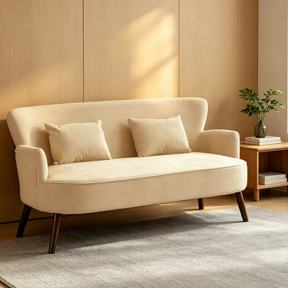 LIVARA Vintage Peony Fabric Sofa with Solid Wood Legs for Living Room - Cream White