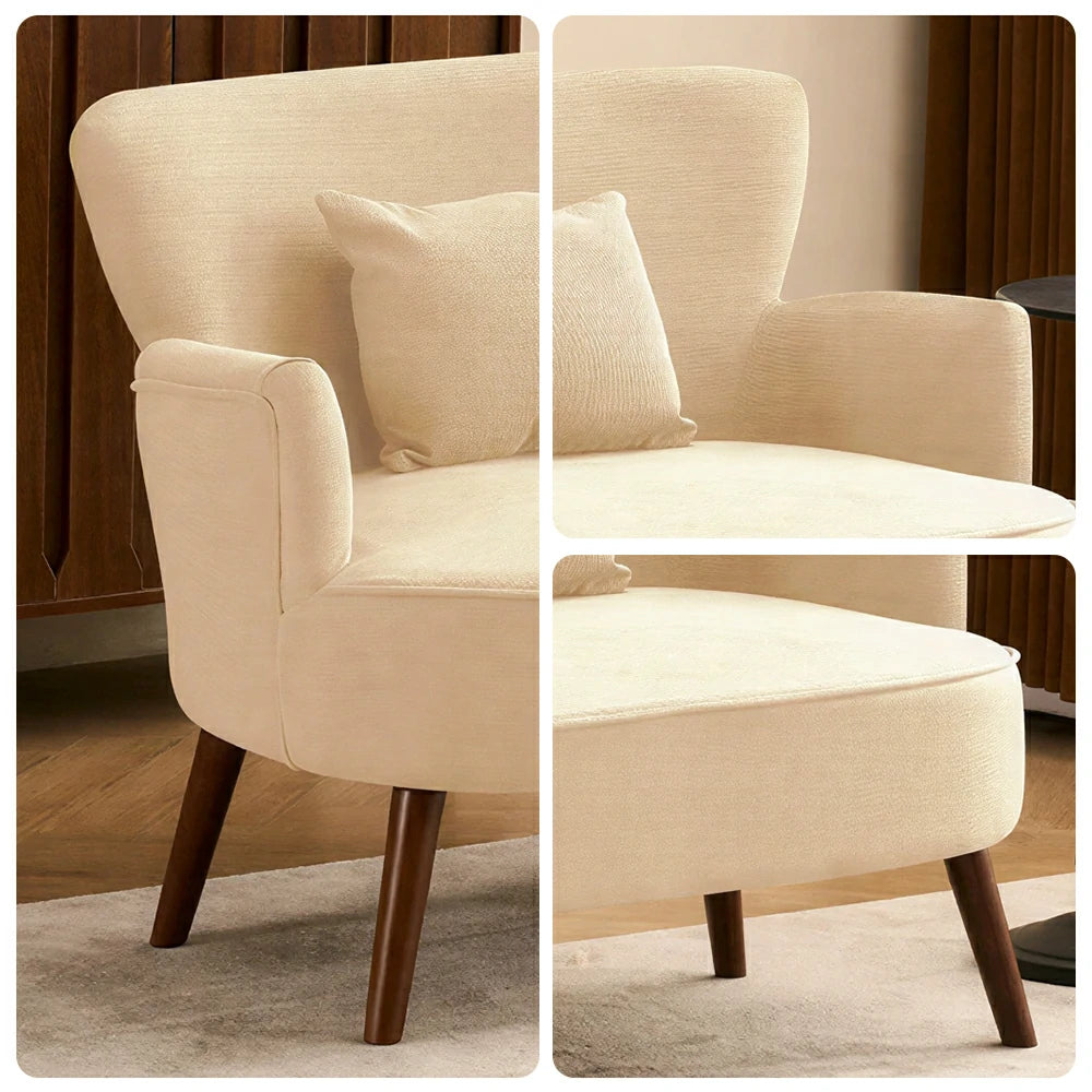 LIVARA Vintage Peony Fabric Sofa with Solid Wood Legs for Living Room - Cream White
