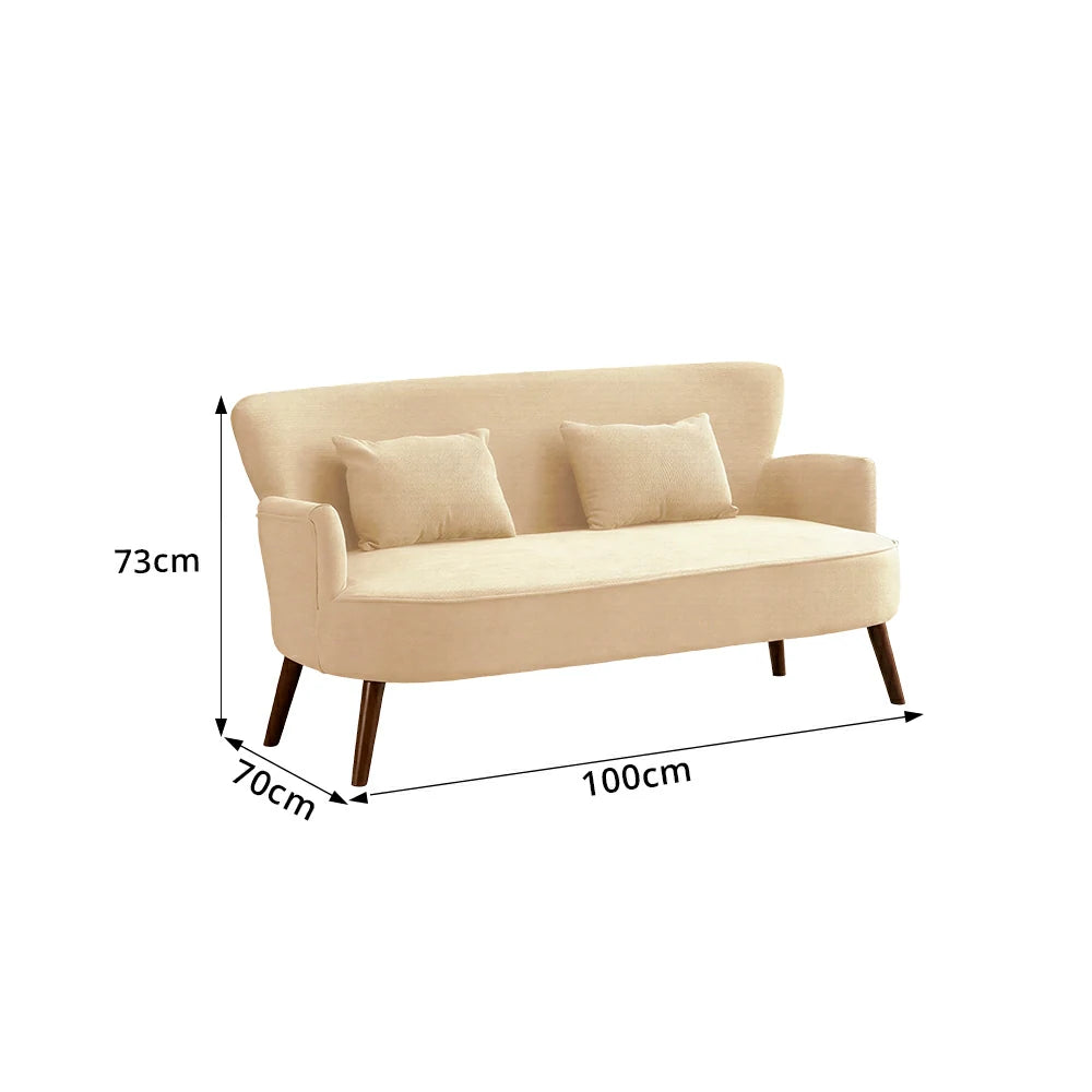 LIVARA Vintage Peony Fabric Sofa with Solid Wood Legs for Living Room - Cream White