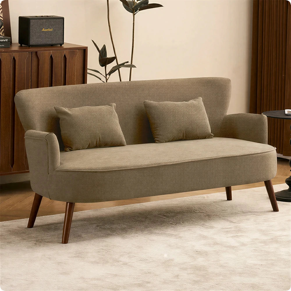 LIVARA Vintage Peony Fabric Sofa with Solid Wood Legs for Living Room - Light Khaki