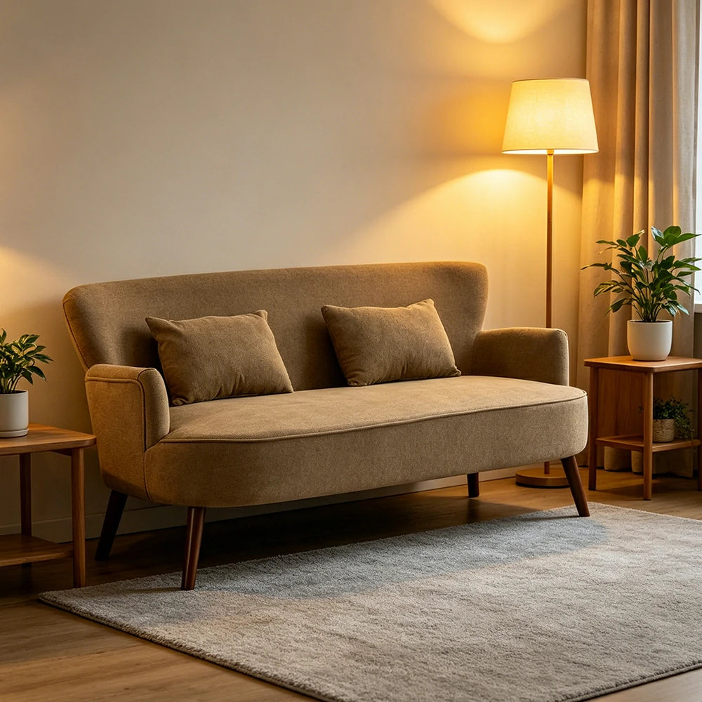 LIVARA Vintage Peony Fabric Sofa with Solid Wood Legs for Living Room - Light Khaki