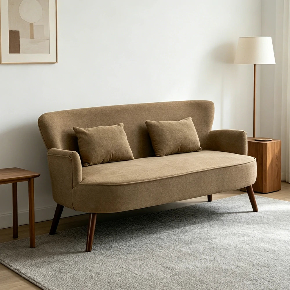 LIVARA Vintage Peony Fabric Sofa with Solid Wood Legs for Living Room - Light Khaki