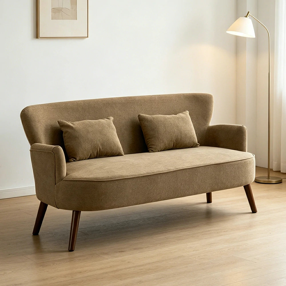 LIVARA Vintage Peony Fabric Sofa with Solid Wood Legs for Living Room - Light Khaki