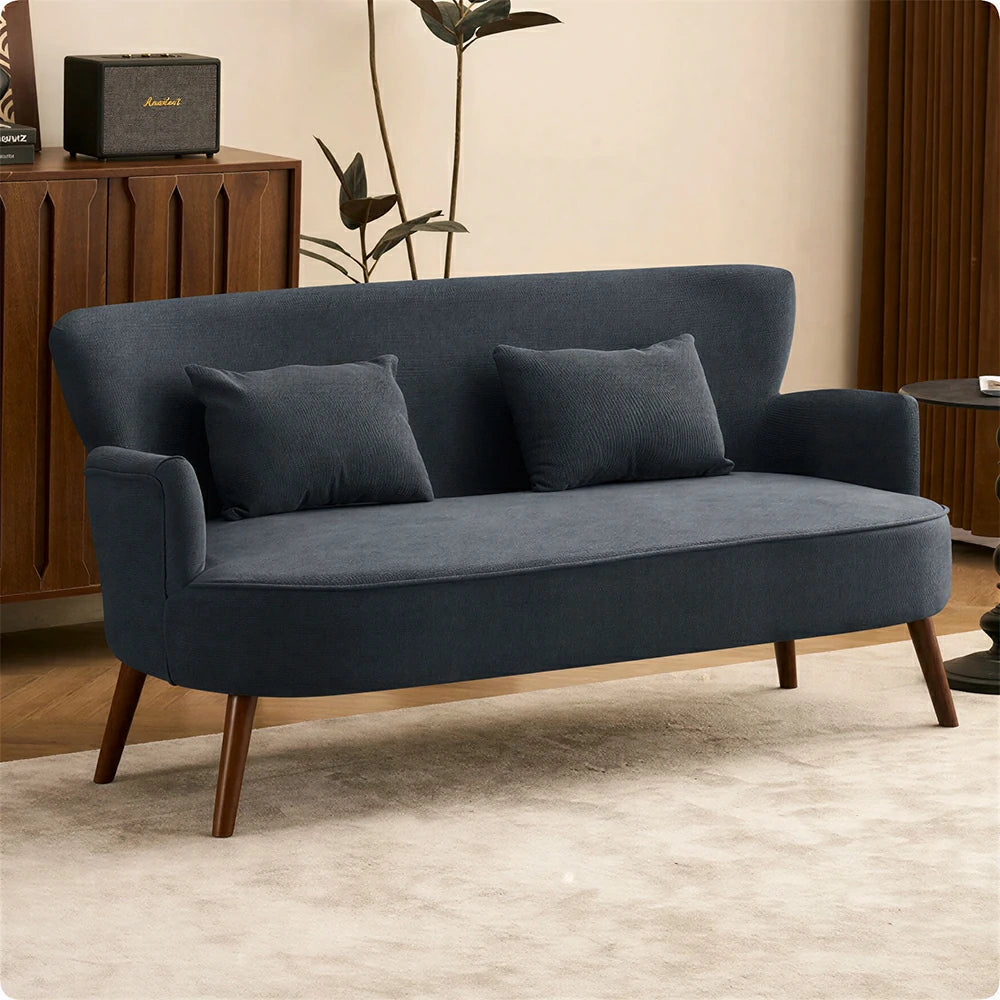 LIVARA Vintage Peony Fabric Sofa with Solid Wood Legs for Living Room - Dark Grey