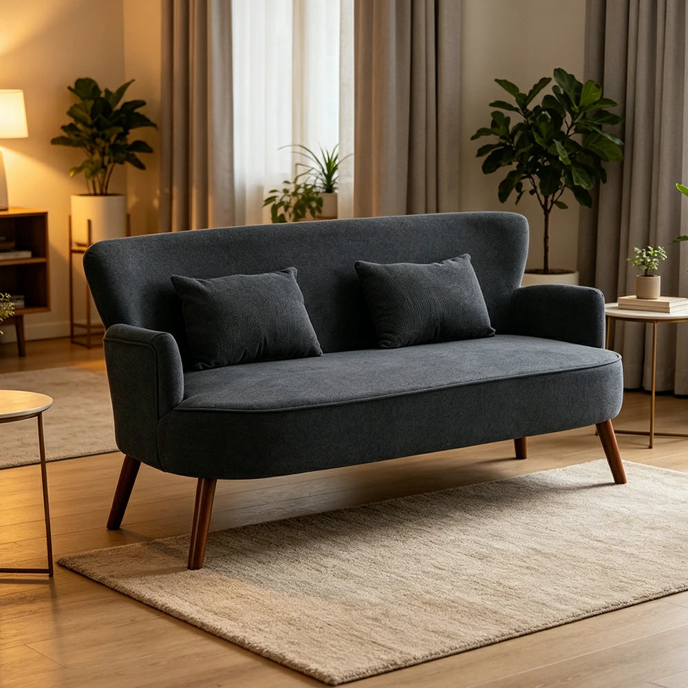 LIVARA Vintage Peony Fabric Sofa with Solid Wood Legs for Living Room - Dark Grey