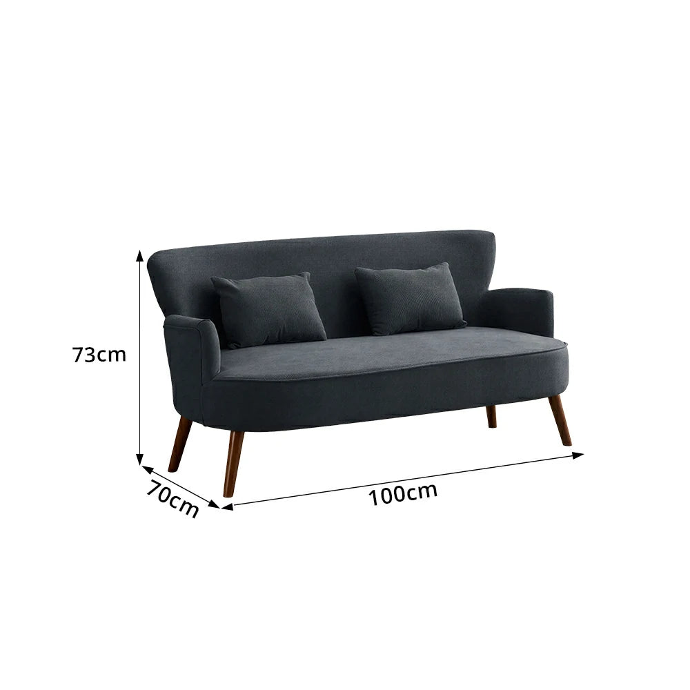 LIVARA Vintage Peony Fabric Sofa with Solid Wood Legs for Living Room - Dark Grey