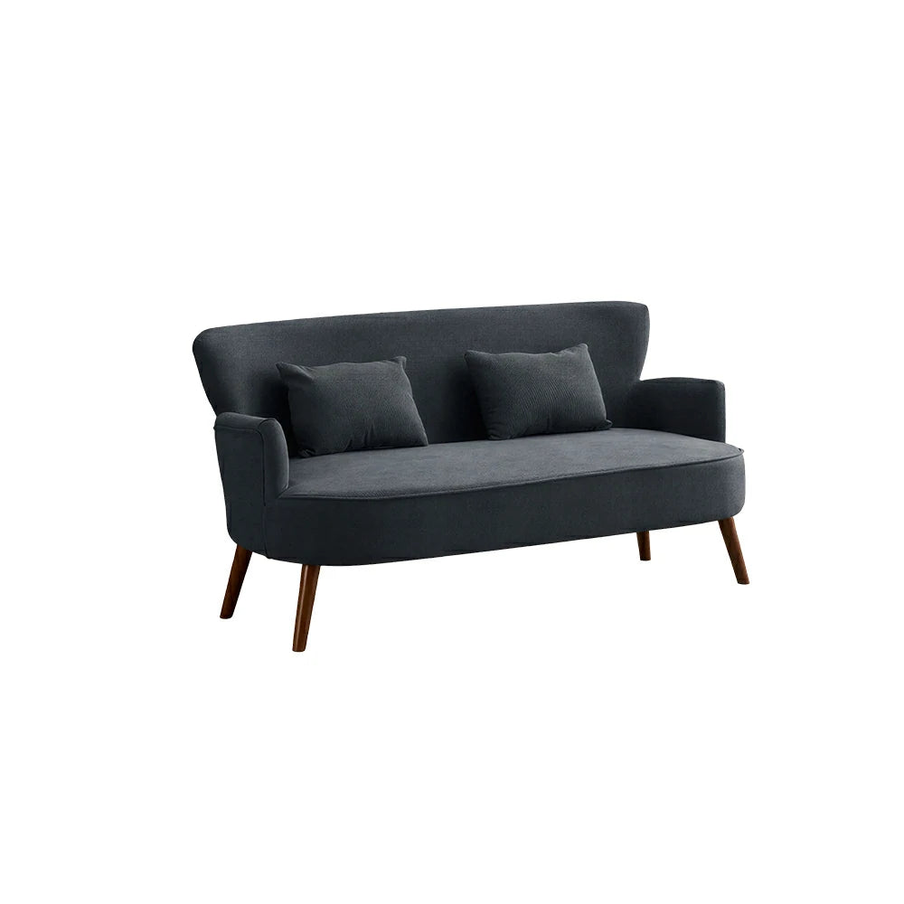 LIVARA Vintage Peony Fabric Sofa with Solid Wood Legs for Living Room - Dark Grey