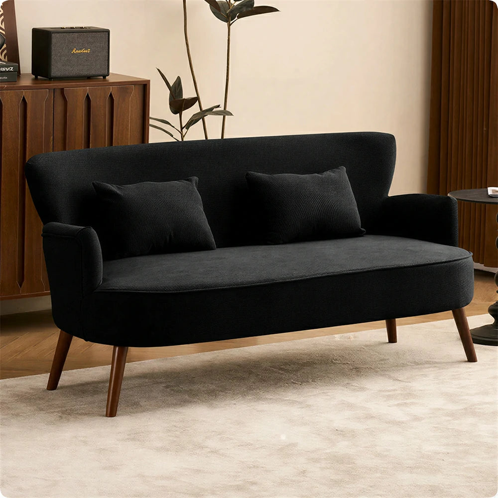 LIVARA Vintage Peony Fabric Sofa with Solid Wood Legs for Living Room - Black