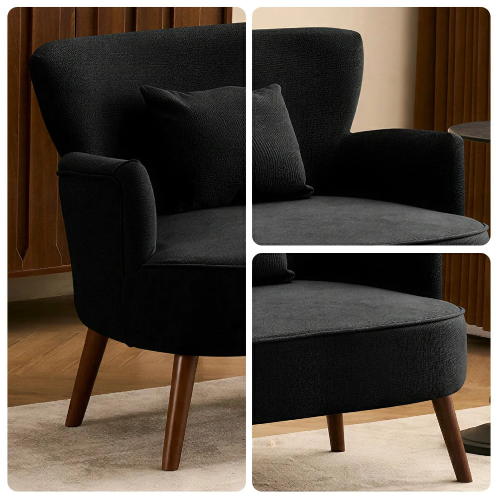 LIVARA Vintage Peony Fabric Sofa with Solid Wood Legs for Living Room - Black