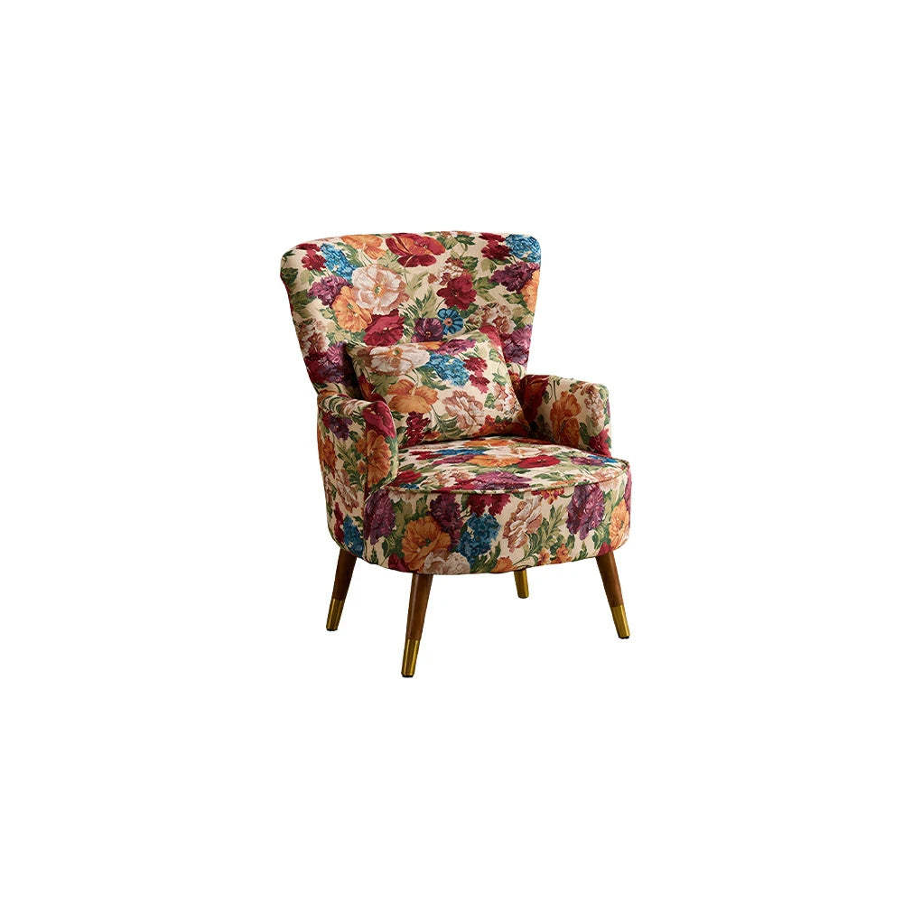 LIVARA High Back Vintage Peony Lounge Chair with Solid Wood Legs for Living Room - Pink