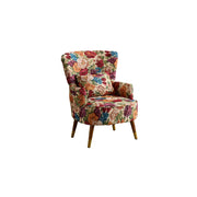 LIVARA High Back Vintage Peony Lounge Chair with Solid Wood Legs for Living Room - Pink