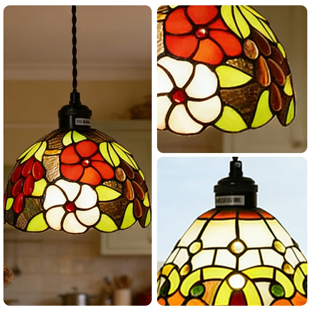 LIVARA Grape & Rose Pattern Pendant Light Minimalist Hanging Lamp Floral Shade E27 Ceiling Light for Bedroom Bedside Dining Area